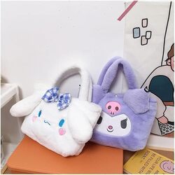 Kawaii Cinnamoroll Sanrio Plush Bag My Melody Anime Handbags Kt Cat Purin Dog Kuromi Plushie Backpack for Girls (Kuromi)